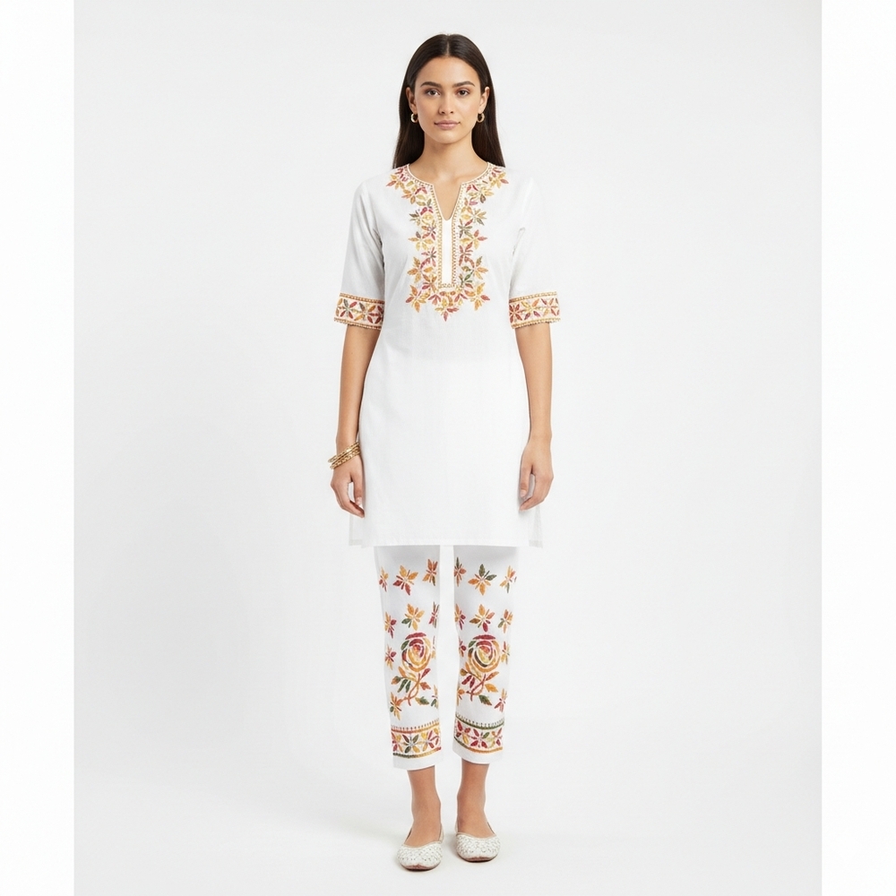 New White multi ankle pants with drawstring - Picture 3 of 10